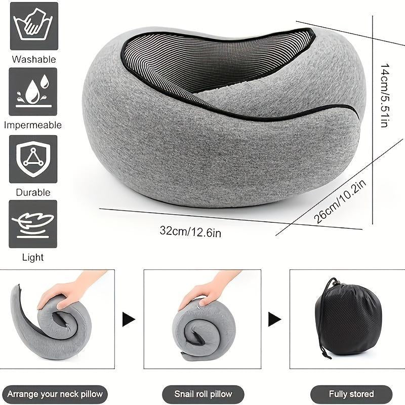Snail Design Travel Neck Pillow, 1 Count Memory Foam Neck Pillow with Storage Bag, Breathable Polyester Pillow, Hand Washable Pillow for Long Flights & Airplane Sleep Comfort, Room Accessories