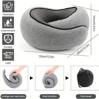 Snail Design Travel Neck Pillow, 1 Count Memory Foam Neck Pillow with Storage Bag, Breathable Polyester Pillow, Hand Washable Pillow for Long Flights & Airplane Sleep Comfort, Room Accessories